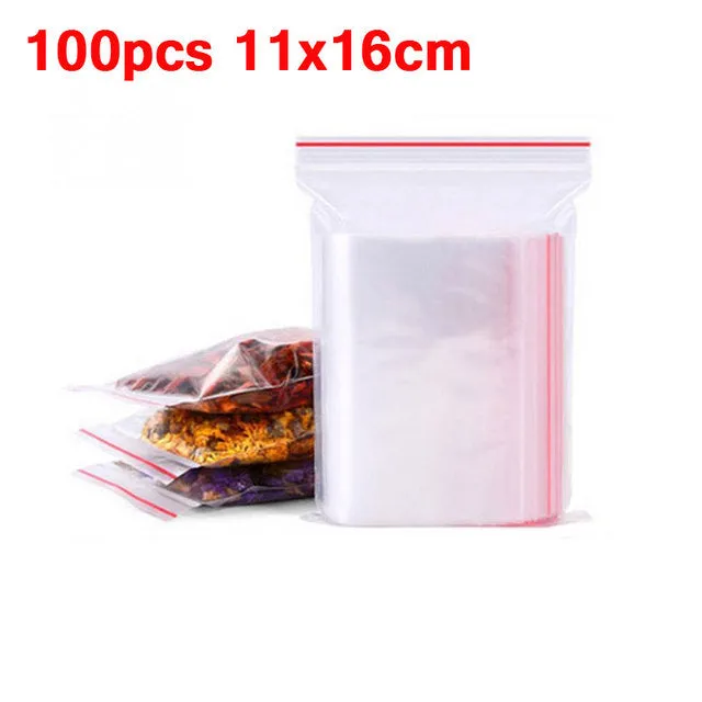 100pcs/pack Resealable Zip Lock Bags Self Seal Clear Plastic Poly  Bag Food Storage Package Reclosable Vacuum Fresh Bag