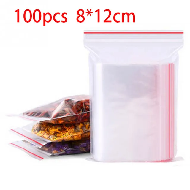 100pcs/pack Resealable Zip Lock Bags Self Seal Clear Plastic Poly  Bag Food Storage Package Reclosable Vacuum Fresh Bag