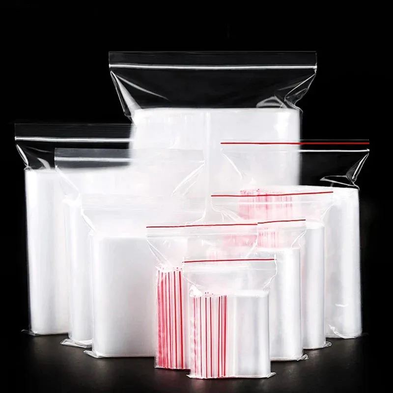 100pcs/pack Resealable Zip Lock Bags Self Seal Clear Plastic Poly  Bag Food Storage Package Reclosable Vacuum Fresh Bag