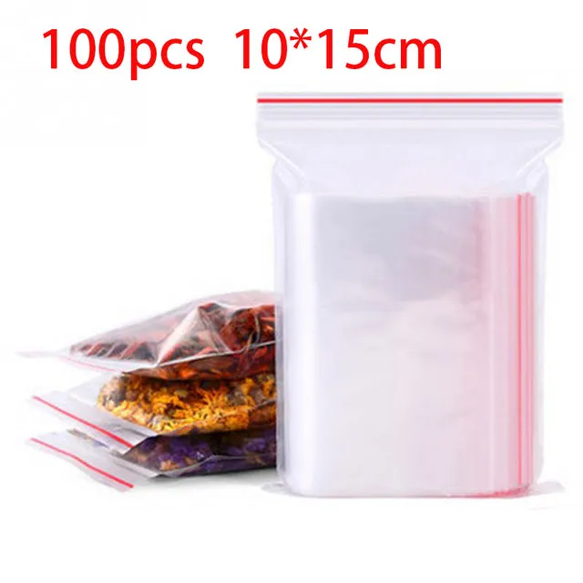 100pcs/pack Resealable Zip Lock Bags Self Seal Clear Plastic Poly  Bag Food Storage Package Reclosable Vacuum Fresh Bag