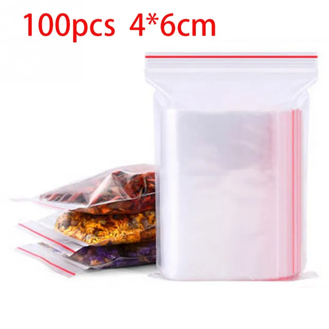 100pcs/pack Resealable Zip Lock Bags Self Seal Clear Plastic Poly  Bag Food Storage Package Reclosable Vacuum Fresh Bag