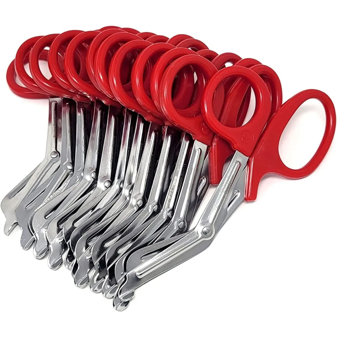 12/Pack Red Handle Trauma Shears 7.25" Stainless Steel Scissors for Paramedics, EMT, Nurses, Firefighters   More