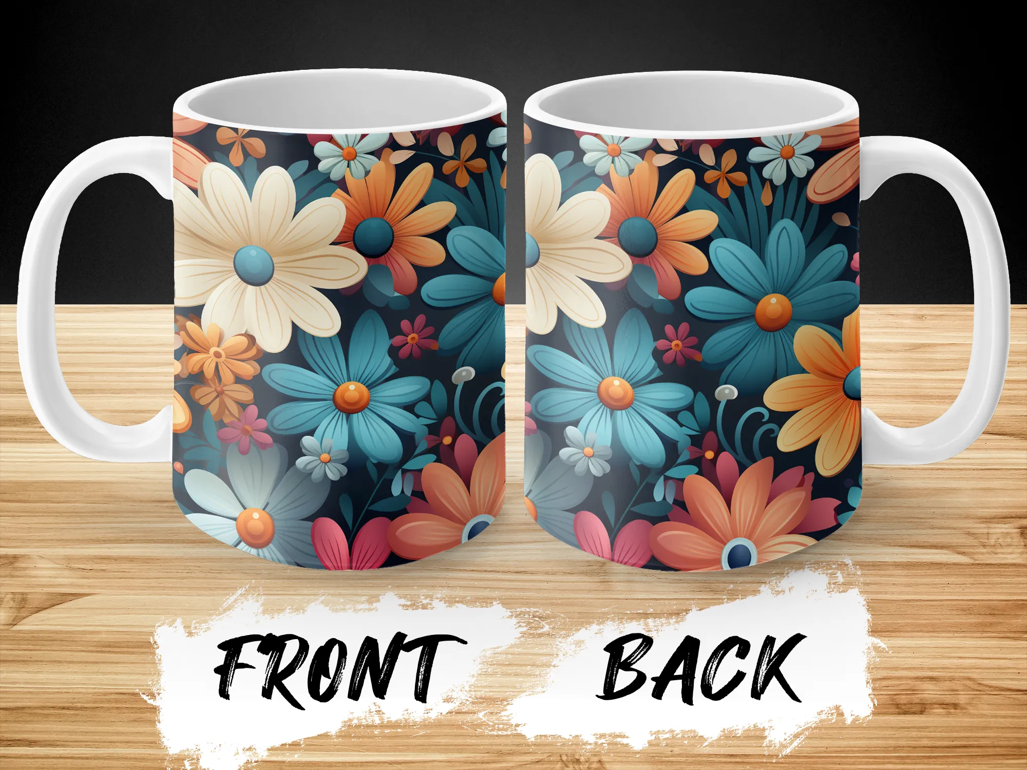 2D Groovy Flowers Pattern Mug, Flower Mug, 2D Mug, 2D Flower Gift