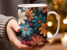 2D Groovy Flowers Pattern Mug, Flower Mug, 2D Mug, 2D Flower Gift