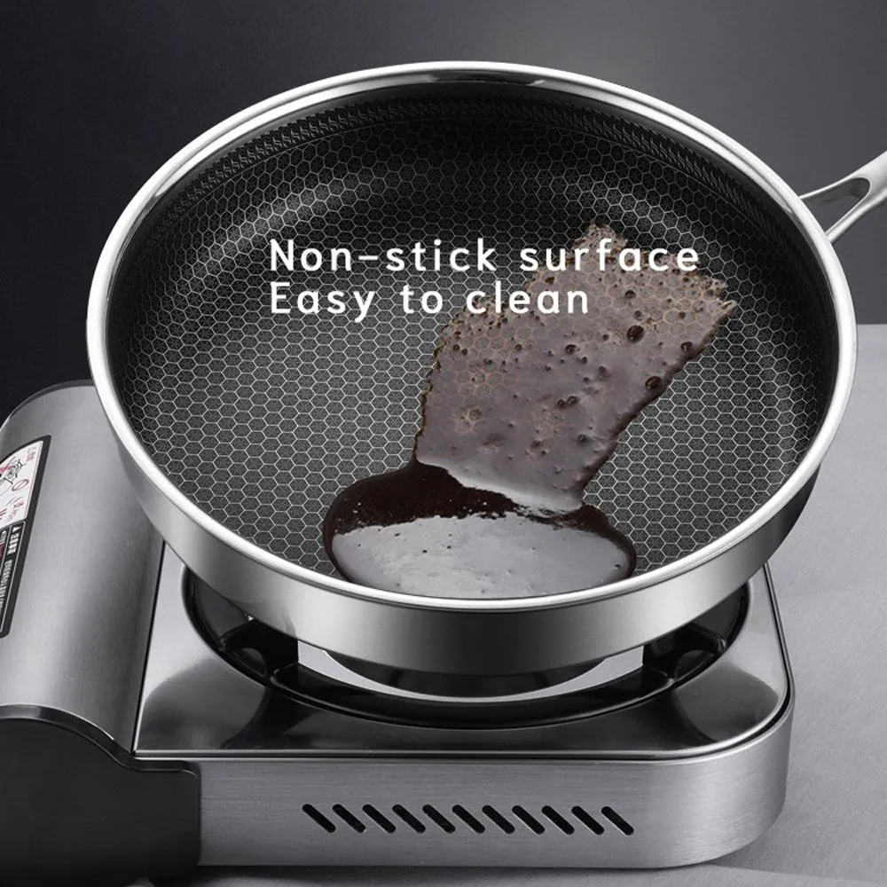 316 Stainless Steel Frying Pan Non-Stick Cooking Frypan Cookware 30cm Honeycomb Double Sided