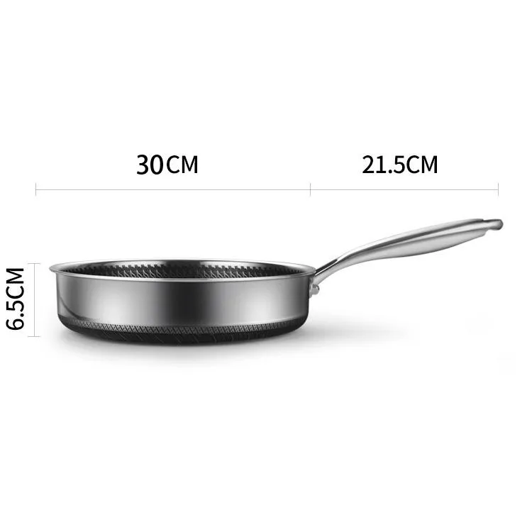 316 Stainless Steel Frying Pan Non-Stick Cooking Frypan Cookware 30cm Honeycomb Double Sided