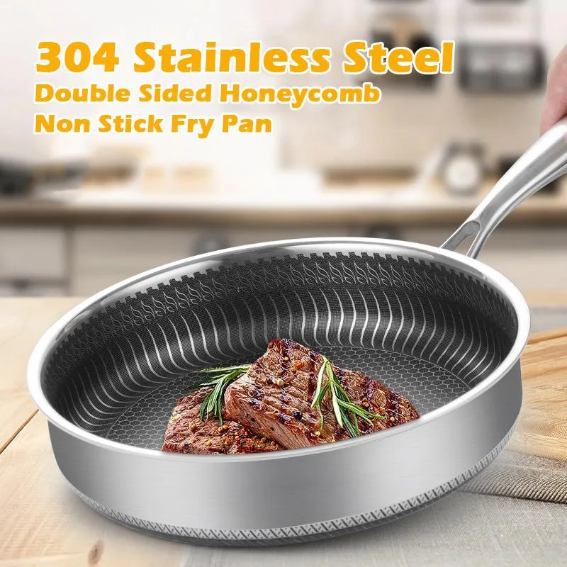 316 Stainless Steel Frying Pan Non-Stick Cooking Frypan Cookware 30cm Honeycomb Double Sided