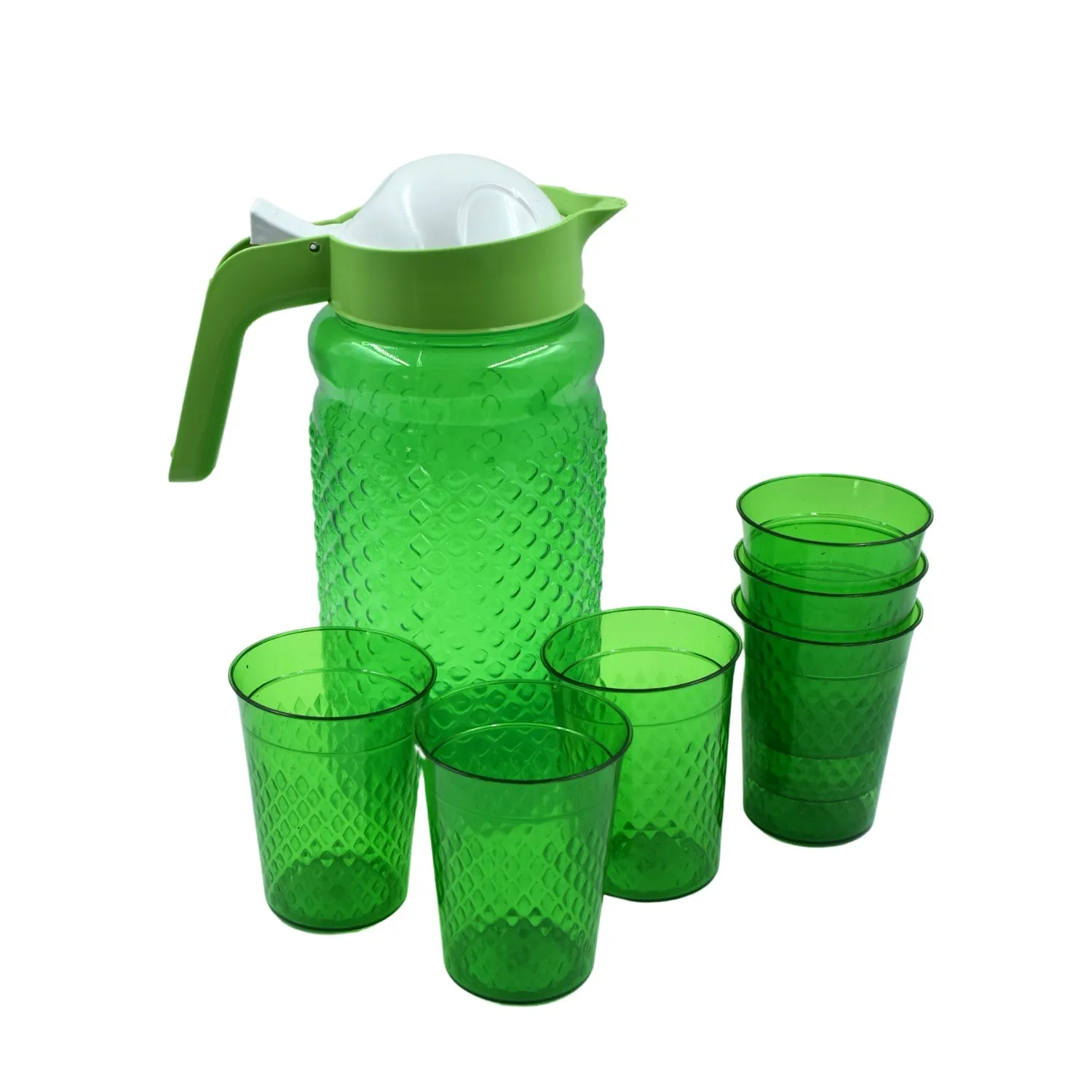 3734A Unbreakable Plastic Drinking Water / Juice Jug and 6 pieces Glass (Assorted color)