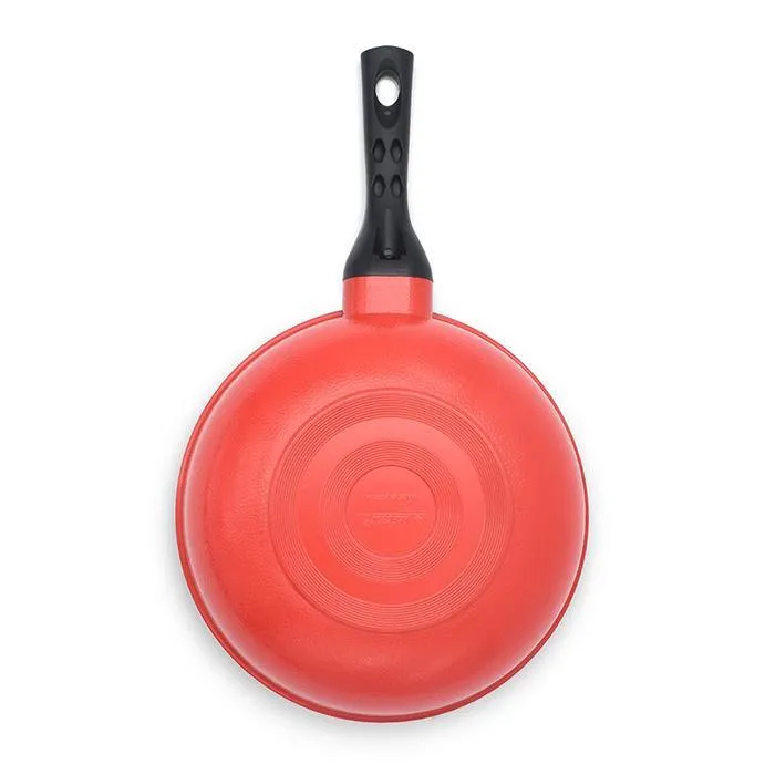 3D Coating Red Frying Pans, Woks, and Lids 6 PCS Set