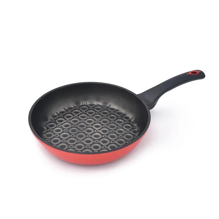 3D Coating Red Frying Pans, Woks, and Lids 6 PCS Set