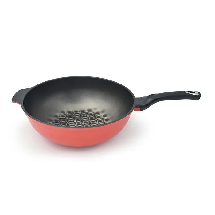 3D Coating Red Frying Pans, Woks, and Lids 6 PCS Set