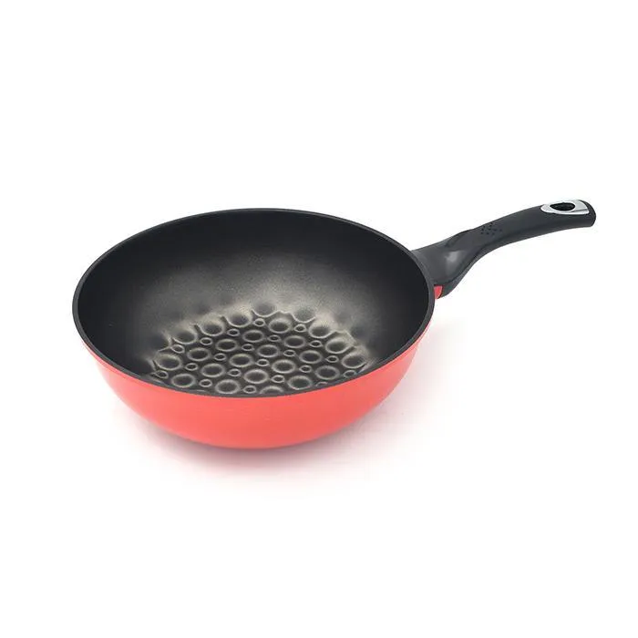 3D Coating Red Frying Pans, Woks, and Lids 6 PCS Set