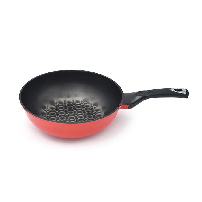 3D Coating Red Frying Pans, Woks, and Lids 6 PCS Set