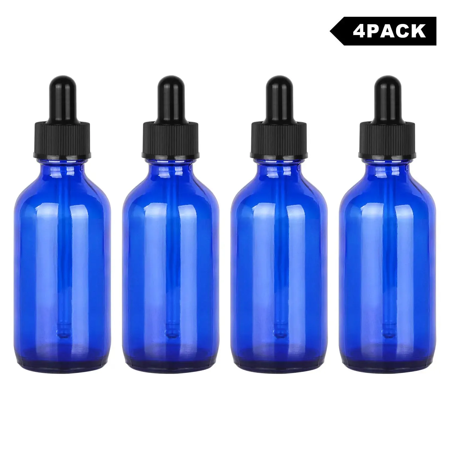 4 Pack 60ml Cobalt Dropper Bottle, Glass Dropper, Inner Plug and Label