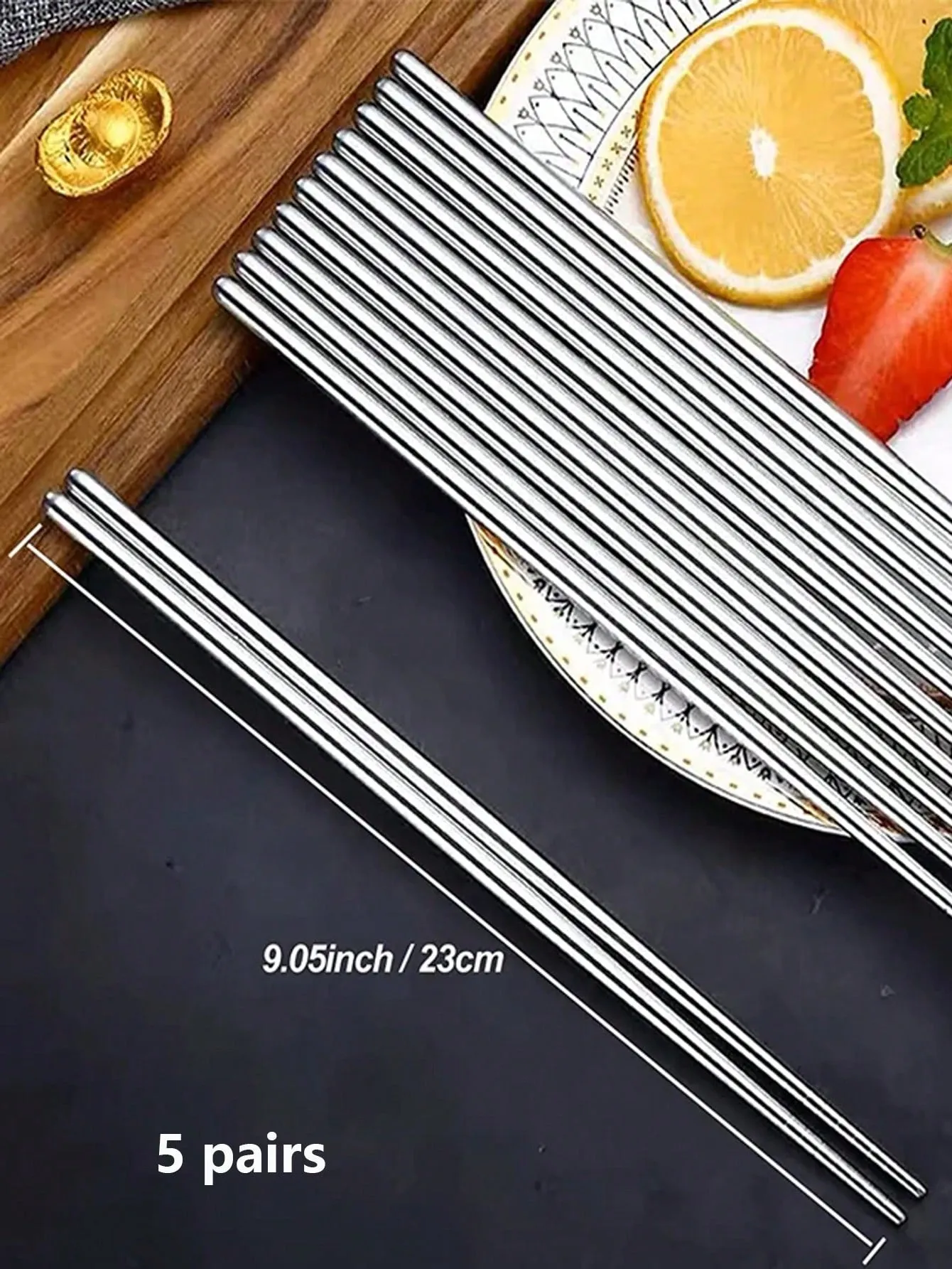 5 Pairs Of Reusable Stainless Steel Chinese Chopsticks With Anti-Slip Design - Perfect For Wedding, Birthday Party, Gathering And Table Decoration