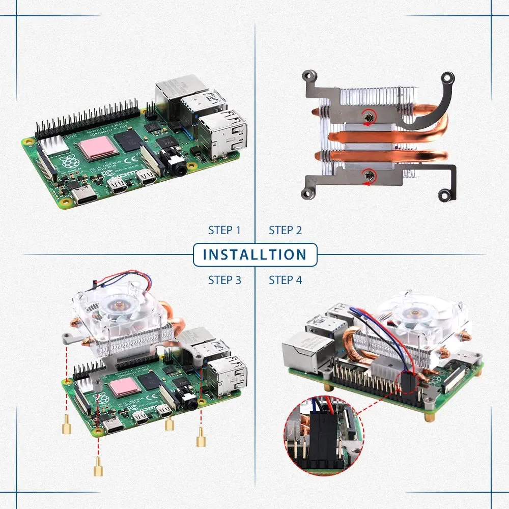 52Pi Aluminum Case w/ Low-Profile Ice Tower Cooling Fan for Raspberry Pi 4B