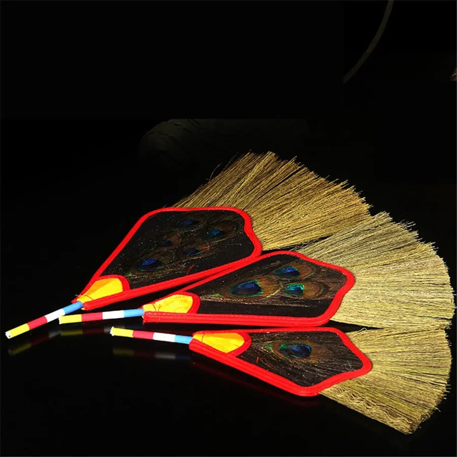 5/3/1 Eyes Tantric Buddhism Tibetan Dharma-Vessel Pink Reineckea Herb Exquisite Feather Satin Bumba Hand Fan