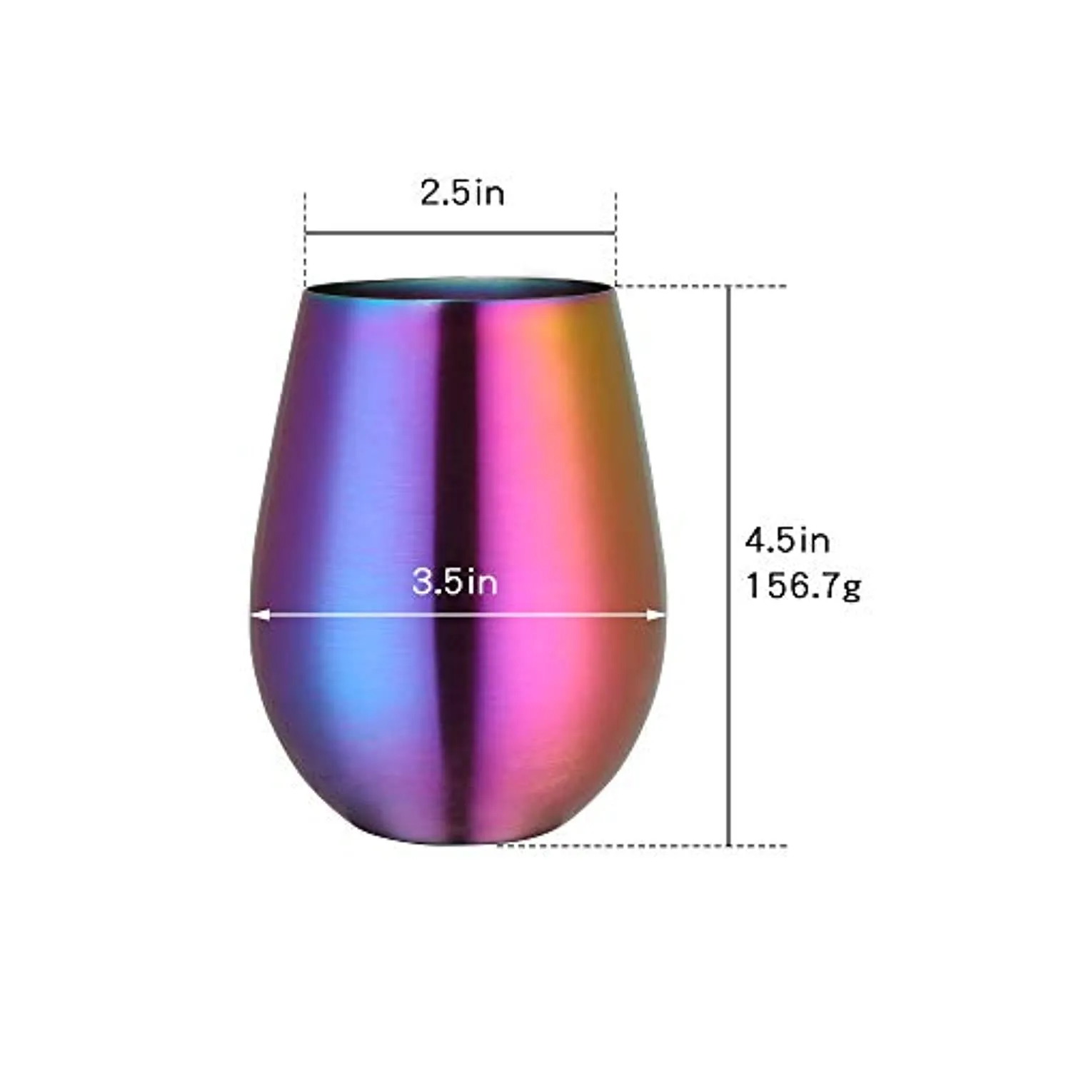 7 oz Stainless Steel Stemless Wine Glass- Set of 2 Metal Drinking Cups(Rainbow)