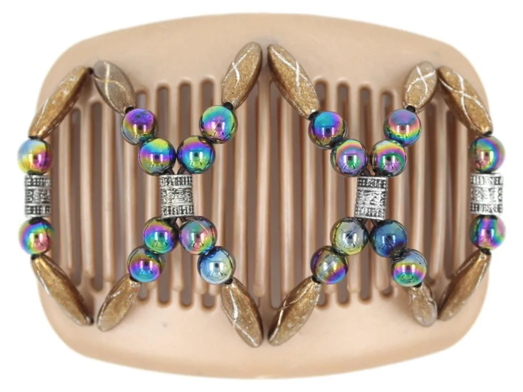 African Butterfly Hair Comb - Dalena Brown Pearl 24