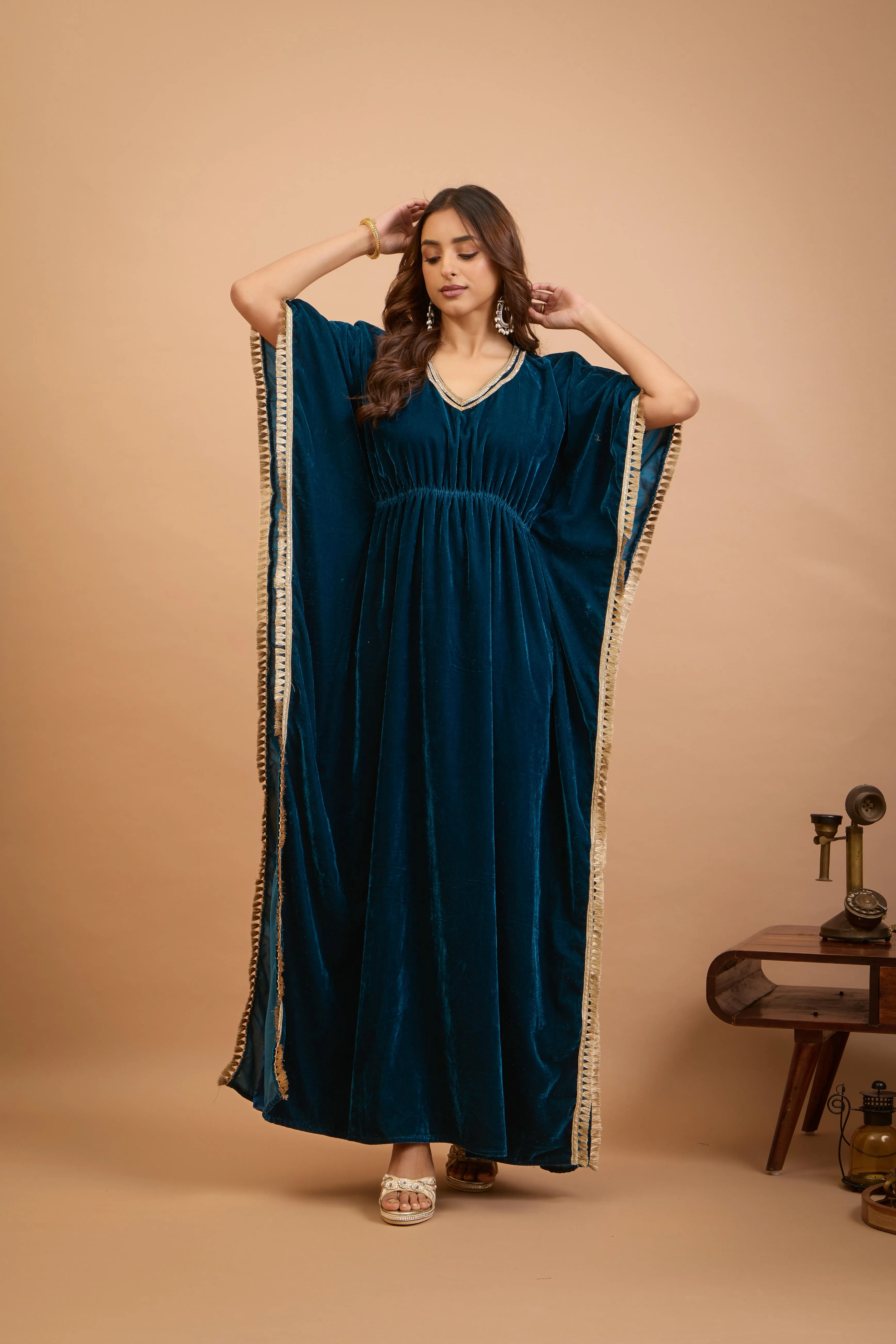 Alaya Jugni Bahamas Blue Velvet Bohemian Kaftan