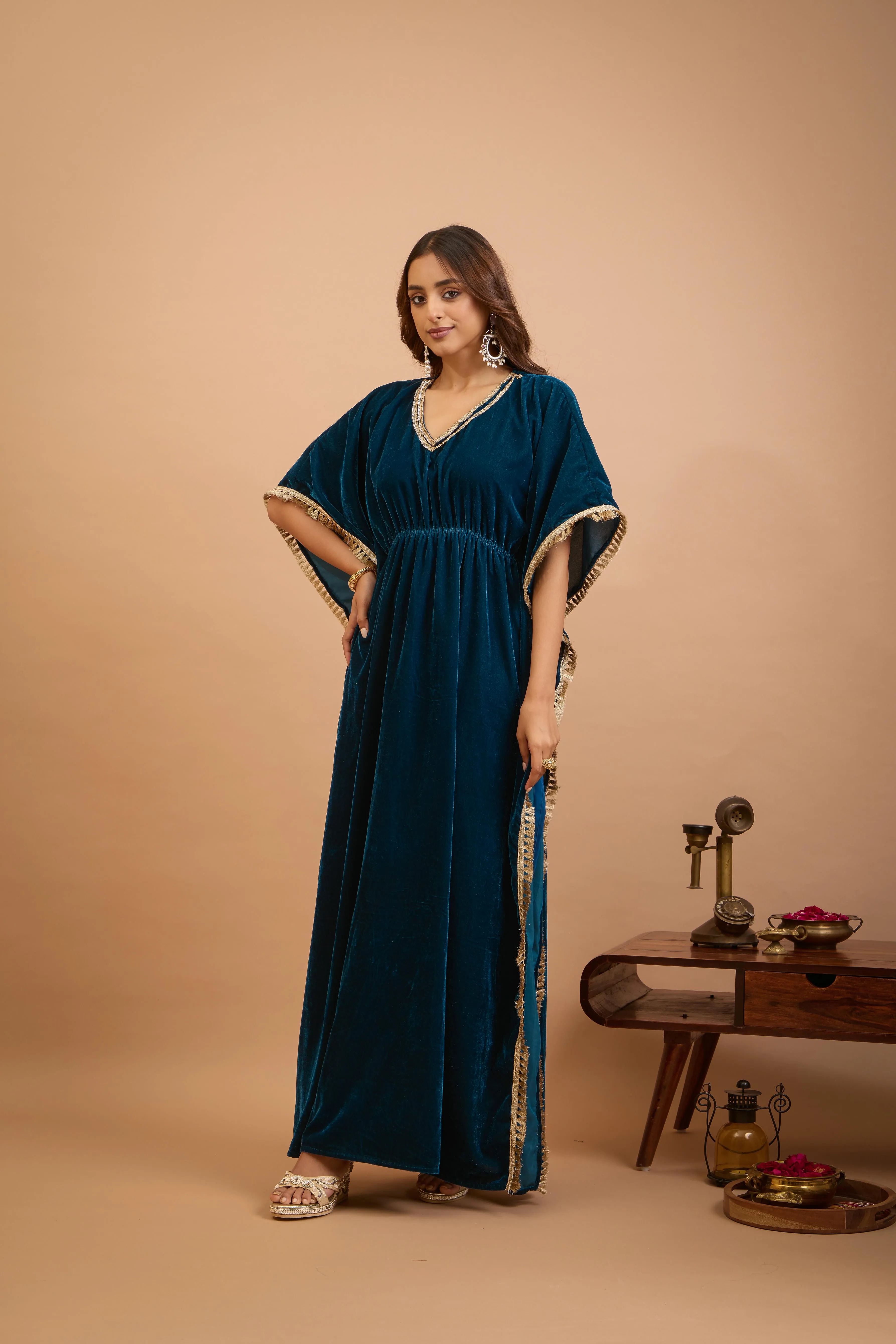 Alaya Jugni Bahamas Blue Velvet Bohemian Kaftan