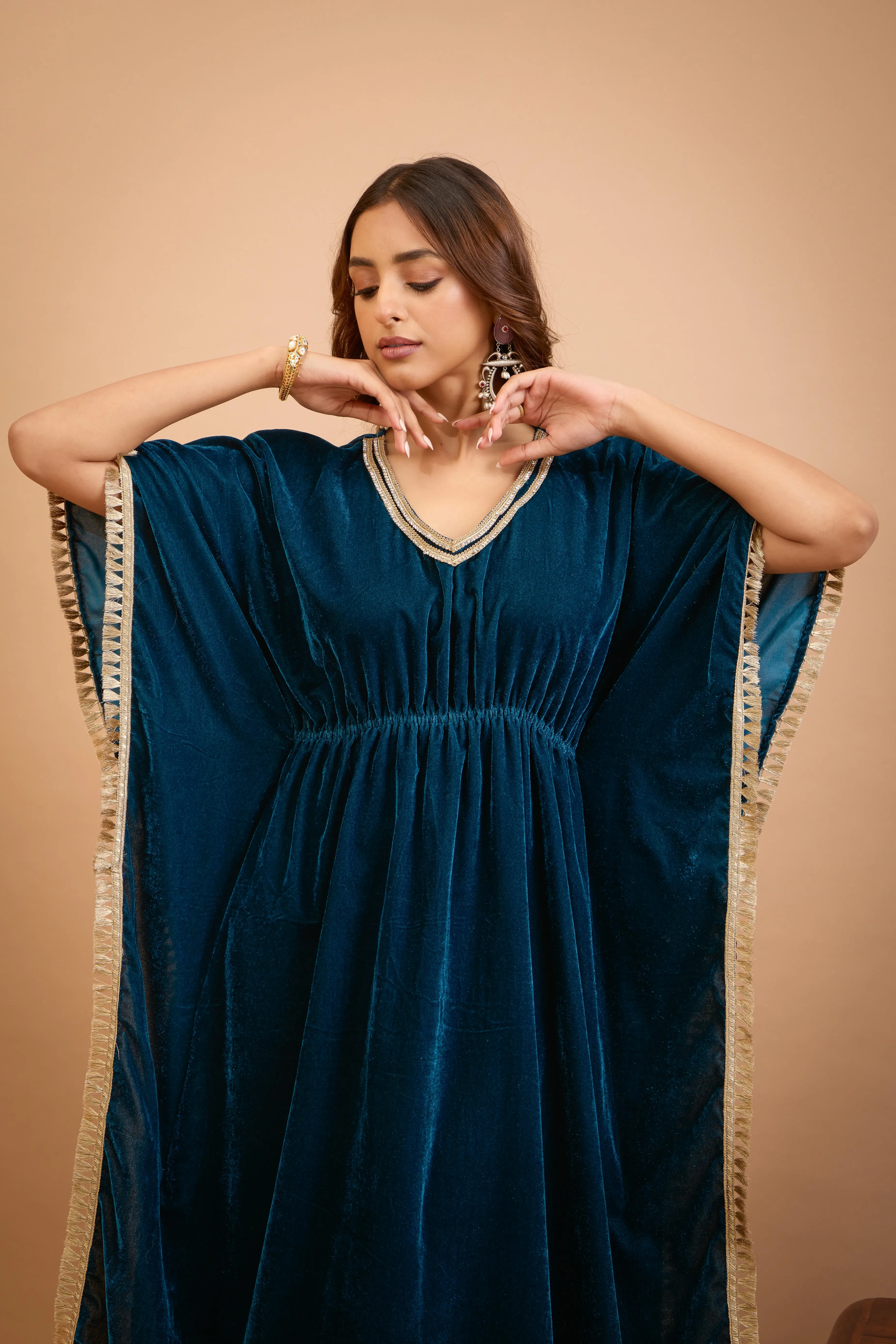 Alaya Jugni Bahamas Blue Velvet Bohemian Kaftan