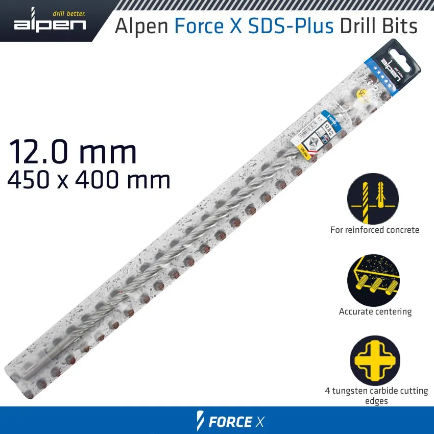 ALPEN FORCE X 12.0 x 450/400  SDS-PLUS DRILL BIT X4 CUTTING EDGES ALP875012