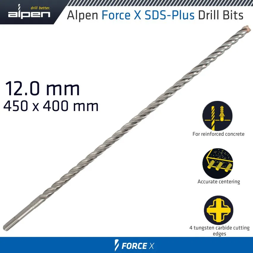 ALPEN FORCE X 12.0 x 450/400  SDS-PLUS DRILL BIT X4 CUTTING EDGES ALP875012