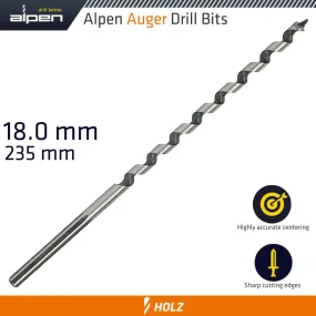 ALPEN WOOD AUGER DRILL BIT 18 X 235MM ALP21618