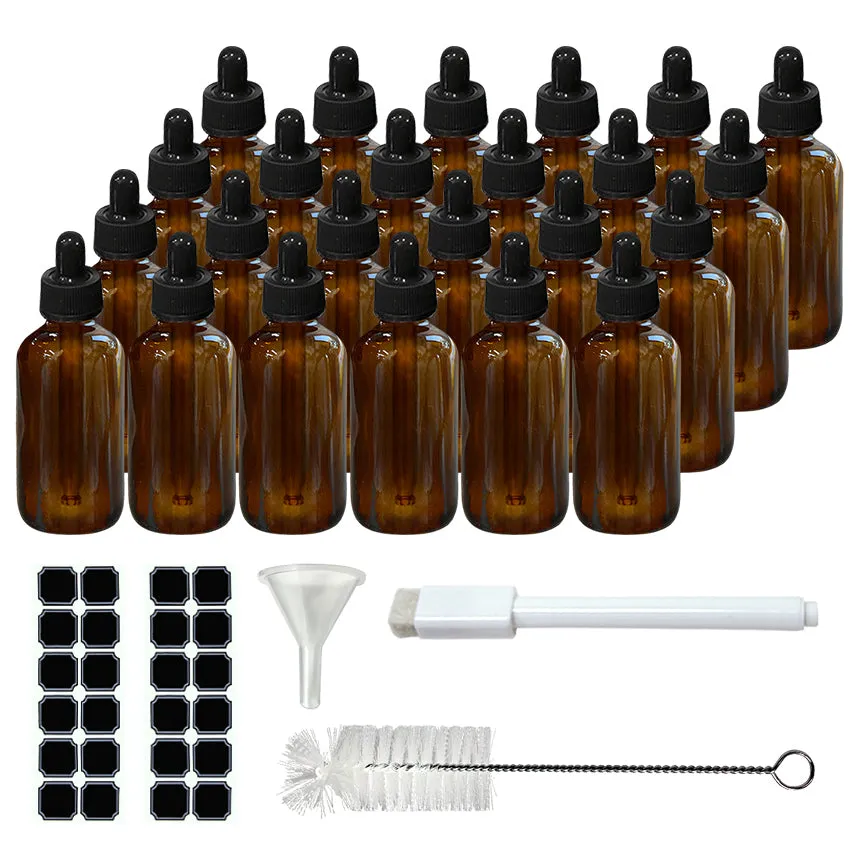 Amber Glass Dropper Bottles - 2 Oz.