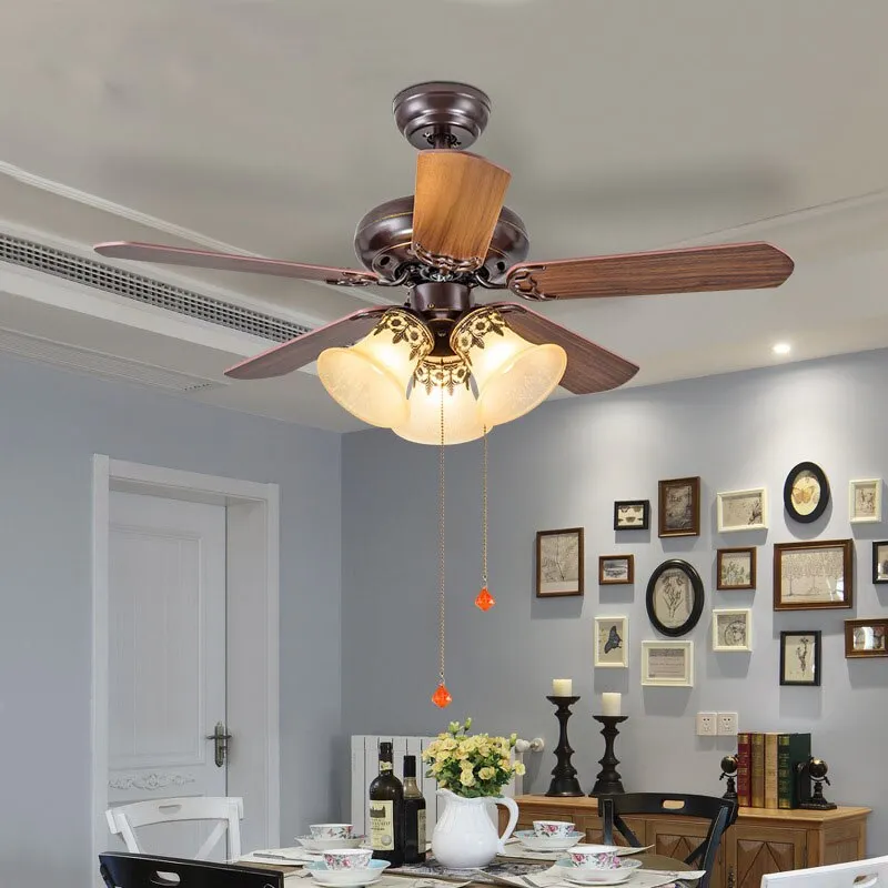 American Ceiling Fan Lamp - European Retro Style, Ideal for Dining Room, Living Room, and Bedroom