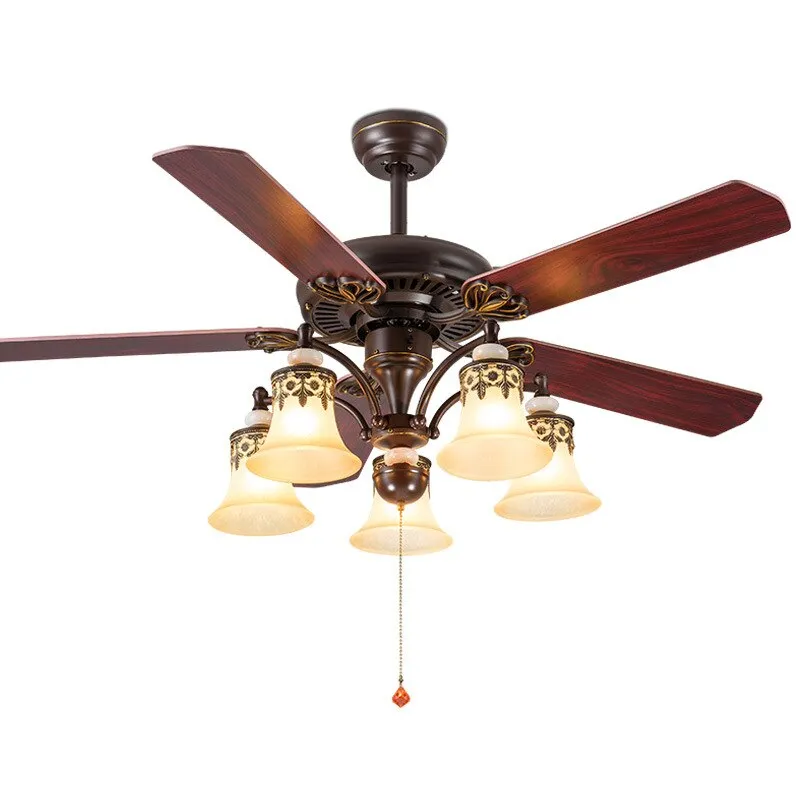 American Ceiling Fan Lamp - European Retro Style, Ideal for Dining Room, Living Room, and Bedroom