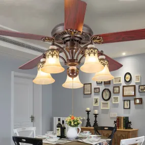 American Ceiling Fan Lamp - European Retro Style, Ideal for Dining Room, Living Room, and Bedroom