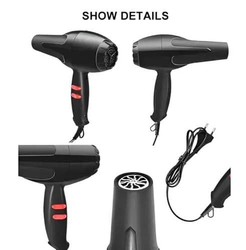 AmoonK NV-6130 1200 Watts Foldable Hair Dryer 3 Heat Settings including Cool Shot button; Heat Balance Technology (Black & RED Pack Of 1)