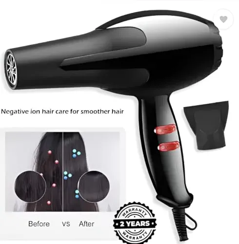 AmoonK NV-6130 1200 Watts Foldable Hair Dryer 3 Heat Settings including Cool Shot button; Heat Balance Technology (Black & RED Pack Of 1)