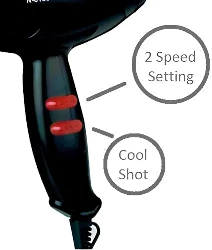 AmoonK NV-6130 1200 Watts Foldable Hair Dryer 3 Heat Settings including Cool Shot button; Heat Balance Technology (Black & RED Pack Of 1)