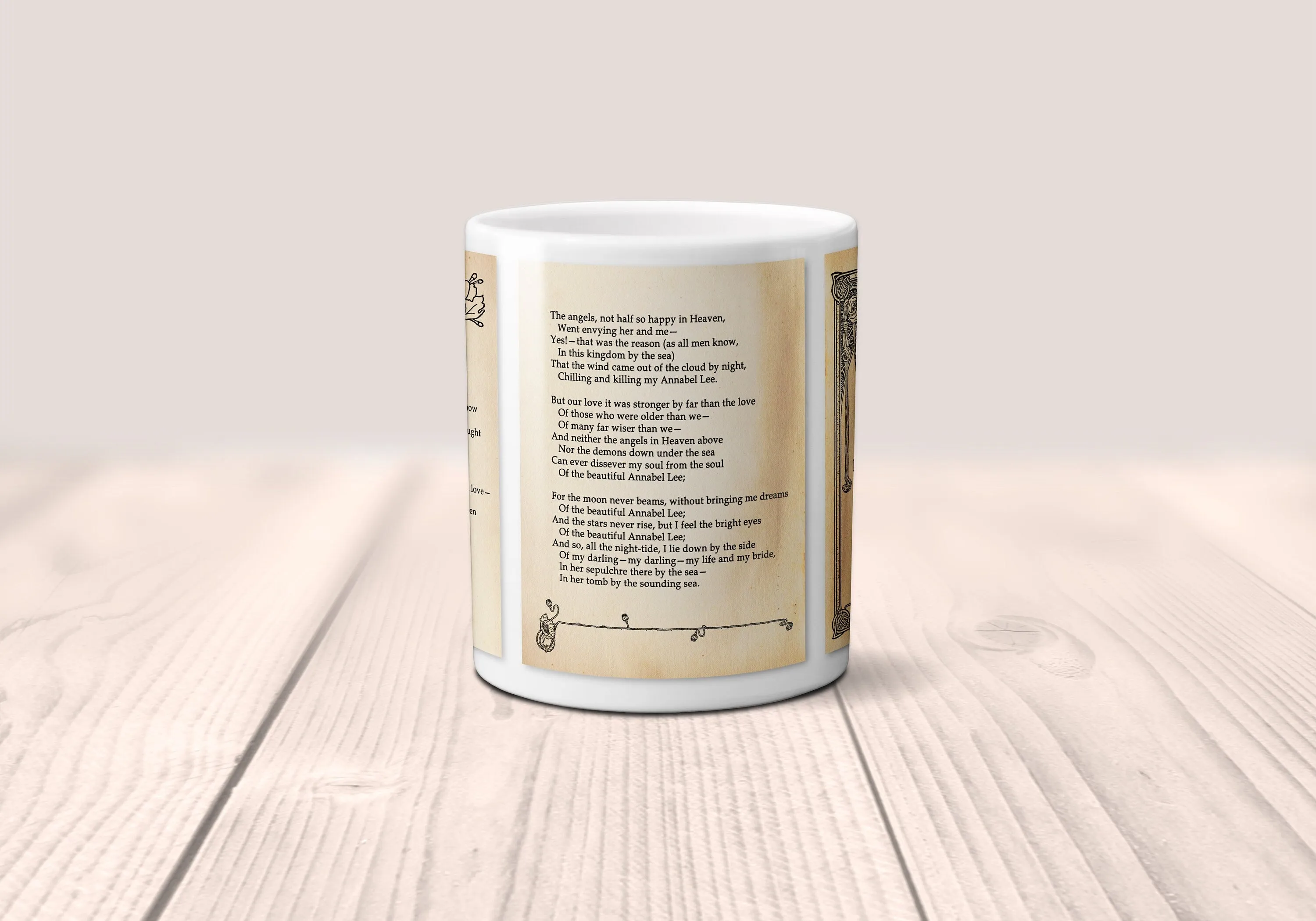 Annabel Lee by Edgar Allan Poe Mug. Coffee Mug with Full text of Edgar Allan Poe's "Annabel Lee" poem, Bookish Gift,Literature Mug