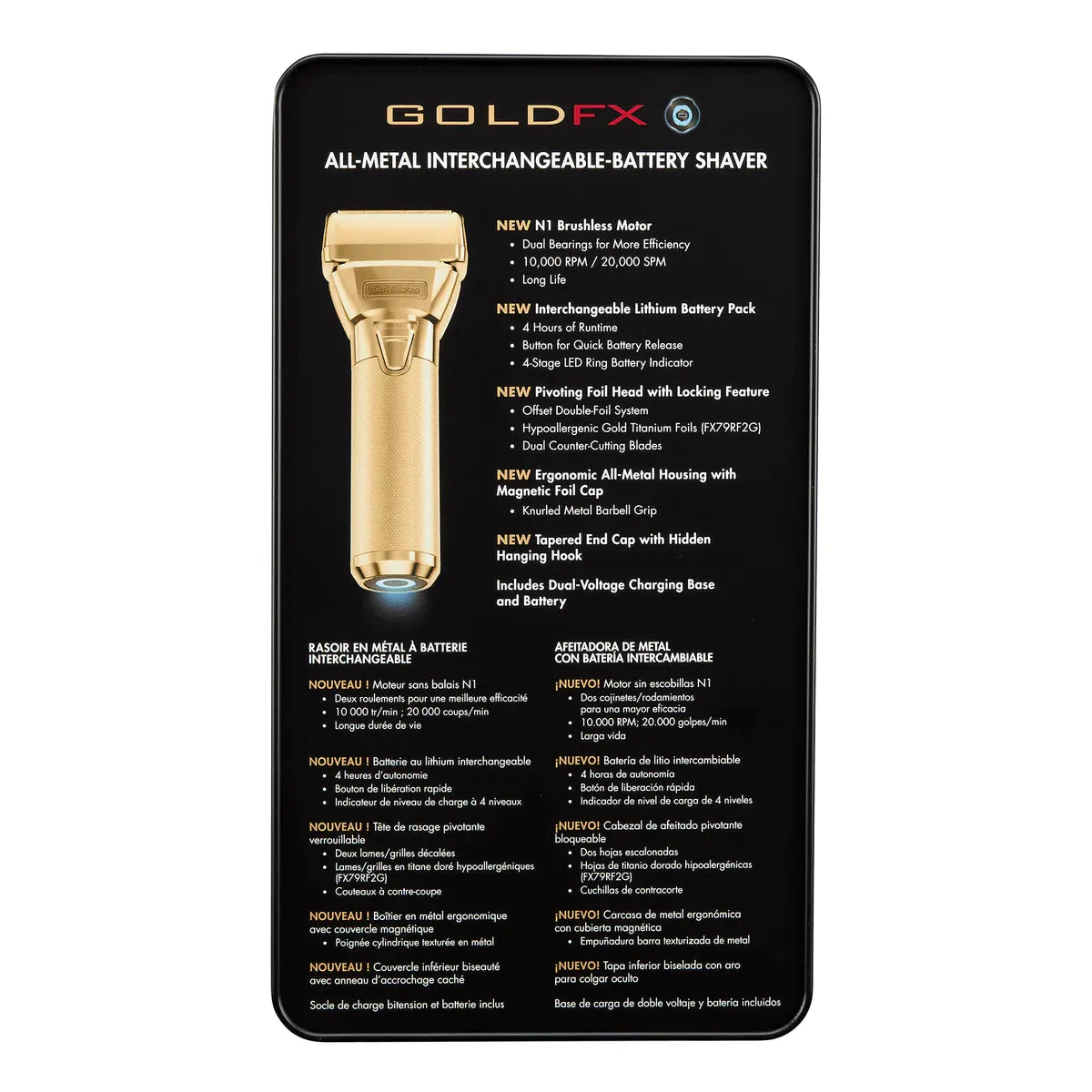 BaBylissPRO FXONE GOLDFX All-Metal Interchangeable-Battery Foil Shaver (FX79FSG)