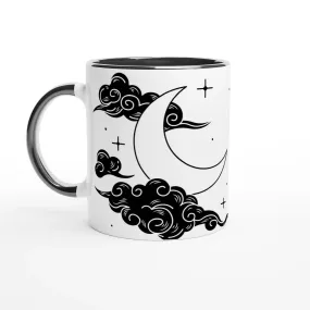 Black Ceramic Mug - Sketchy Moon, Cloud & Stars Design