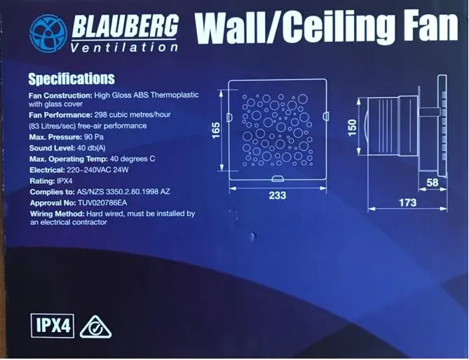 Blauberg Wall Fan Ventilation 150mm Bathroom Exhaust Extraction