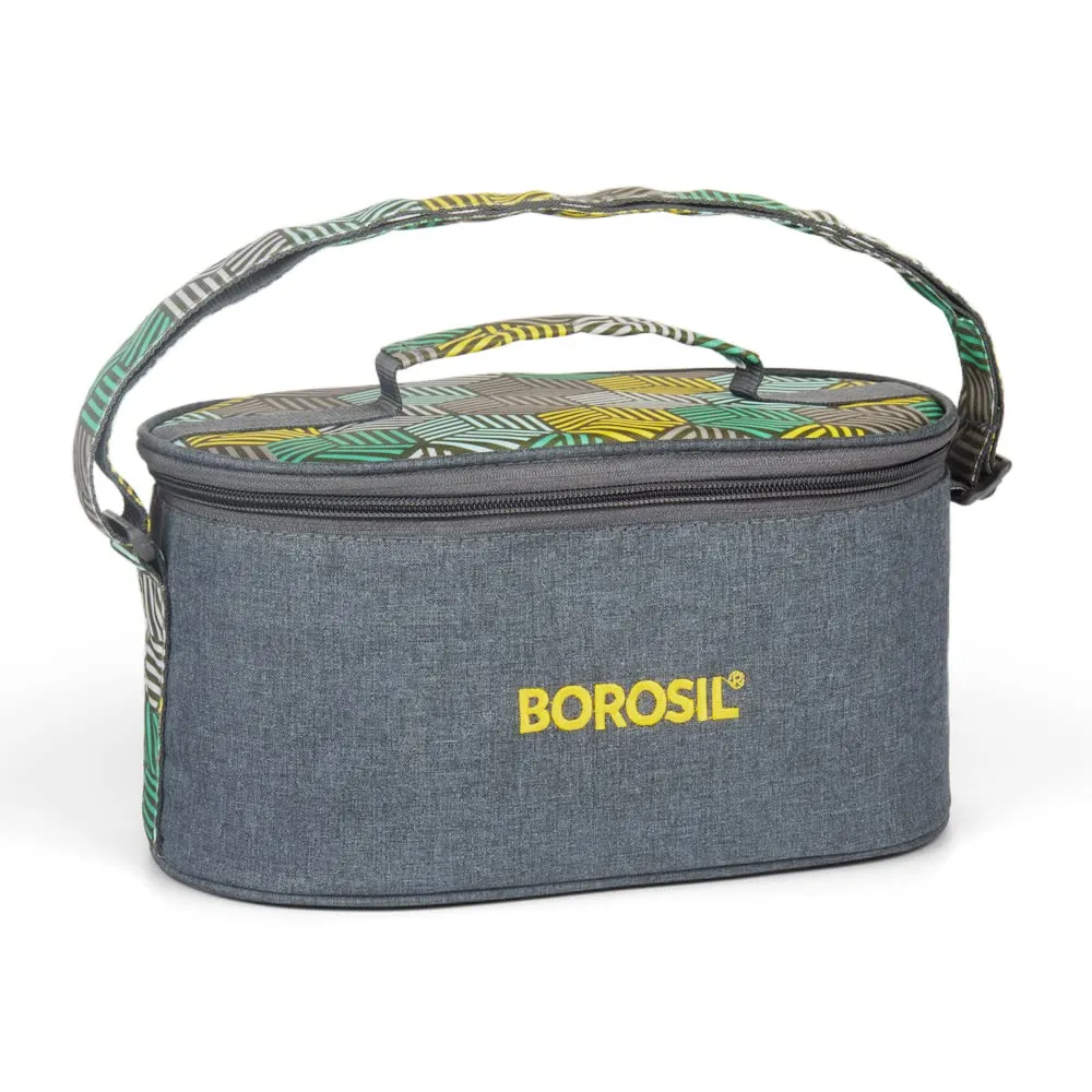 Borosil Foodluck Olive Lunch Boxes Set of 4 (320 ml Each) with Lunch Bag, Square (Borosilicate Glass)