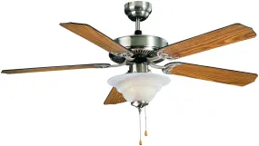 Boston Harbor Ceiling Fan, 5-Blade, Black/Oak Blade, 52 in Sweep, MDF Blade, 3-Speed :EA: QUANTITY: 1