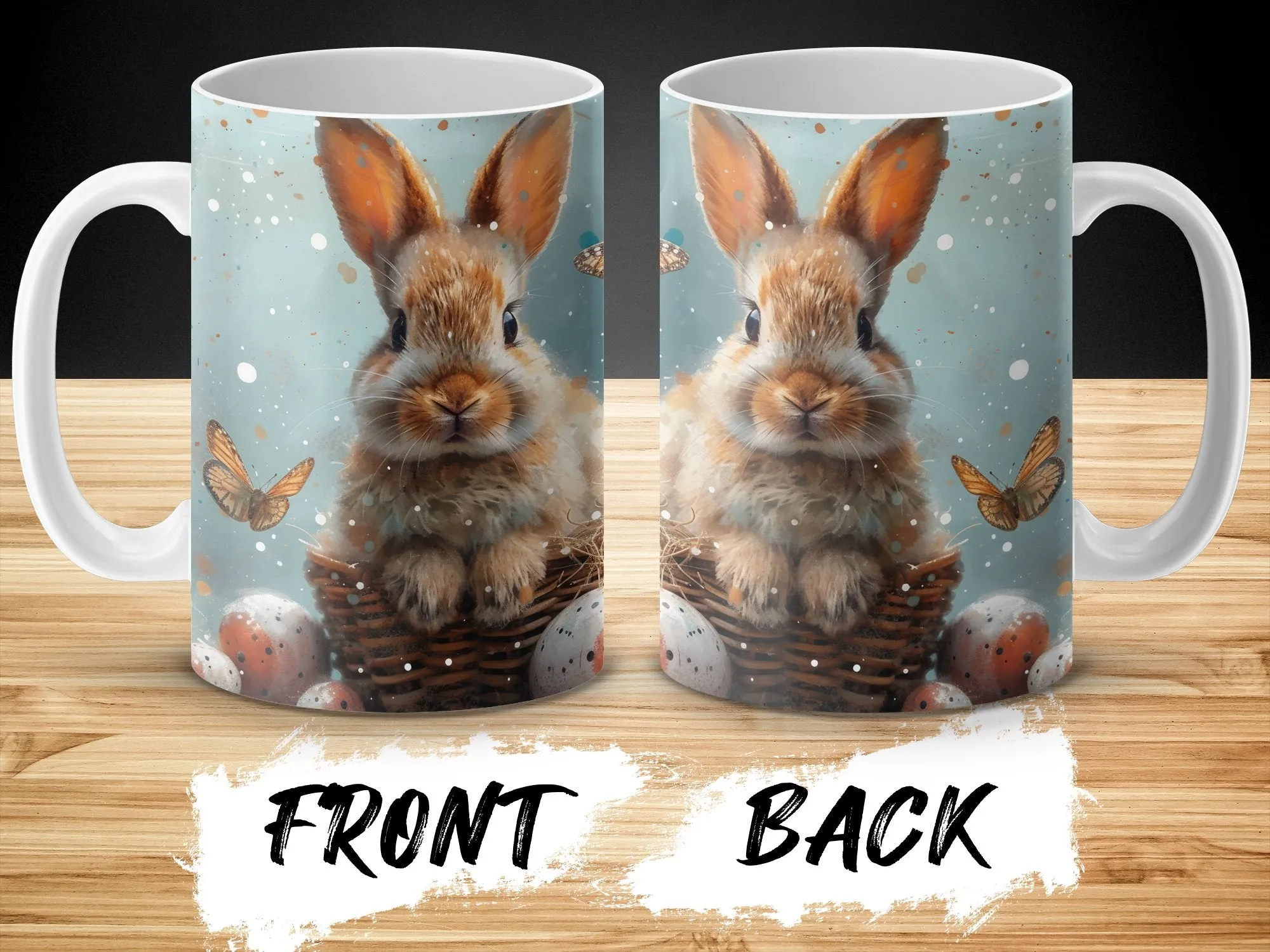 Bunny and Butterfly Mug, Cute Rabbit Coffee Cup, Animal Art Easter Gift, Spring Season Kitchen Decor, Animal Lover Drinkware, Unique Mug