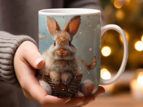 Bunny and Butterfly Mug, Cute Rabbit Coffee Cup, Animal Art Easter Gift, Spring Season Kitchen Decor, Animal Lover Drinkware, Unique Mug