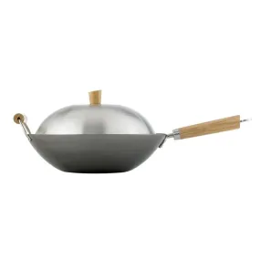 Carbon Steel Wok Stir Fry Pan with Lid, 13.5in - Helens Asian Kitchen