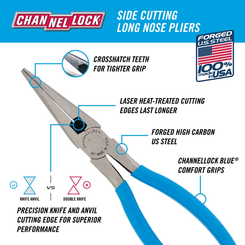 Channellock 6 in. Drop Forged Steel with Side Cutter Long Nose Pliers