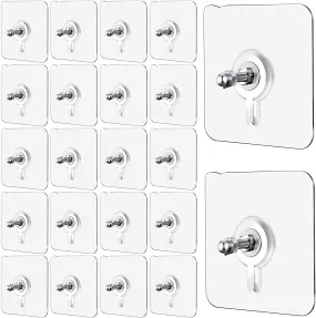 Chillyfit wall hooks for hanging strong, 20 Pack Screw Hooks Adhesive Hooks for Wall Heavy Duty, self Adhesive Hook, Wall hangings, Sticky Photo Frame Hangers,Stainless Steel, Transparent