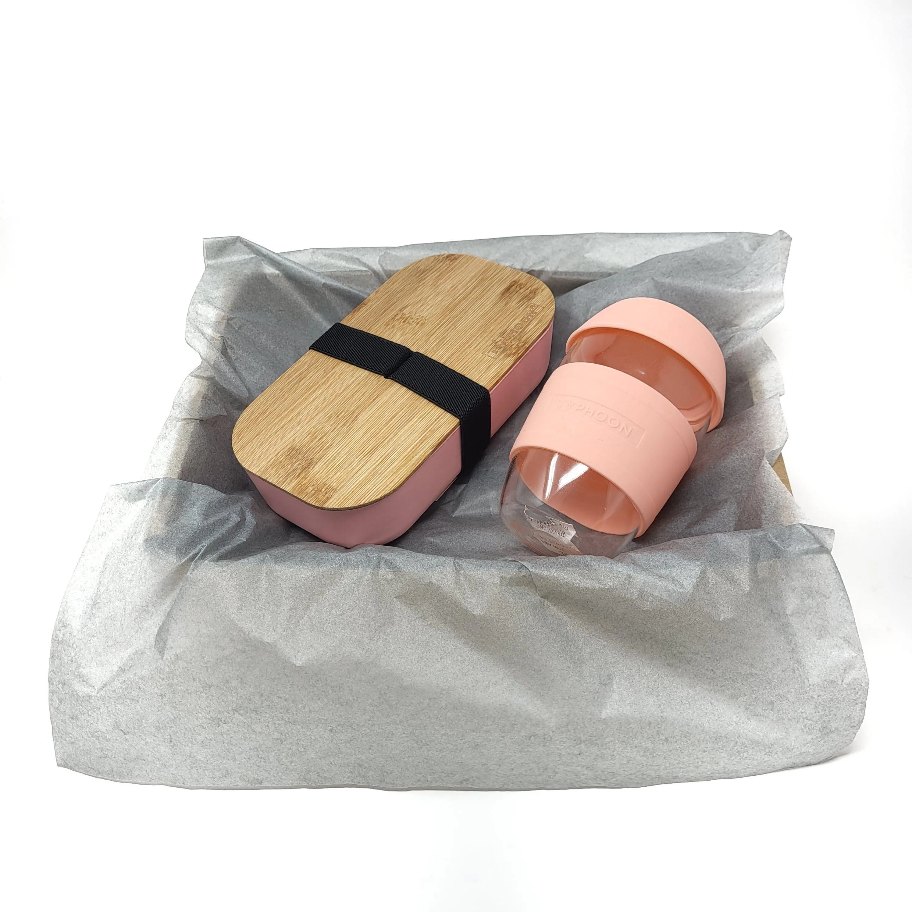 Christmas Eco-Friendly Gift Box - Blush Lunch Box &  Reusable Glass Coffee Cup Set