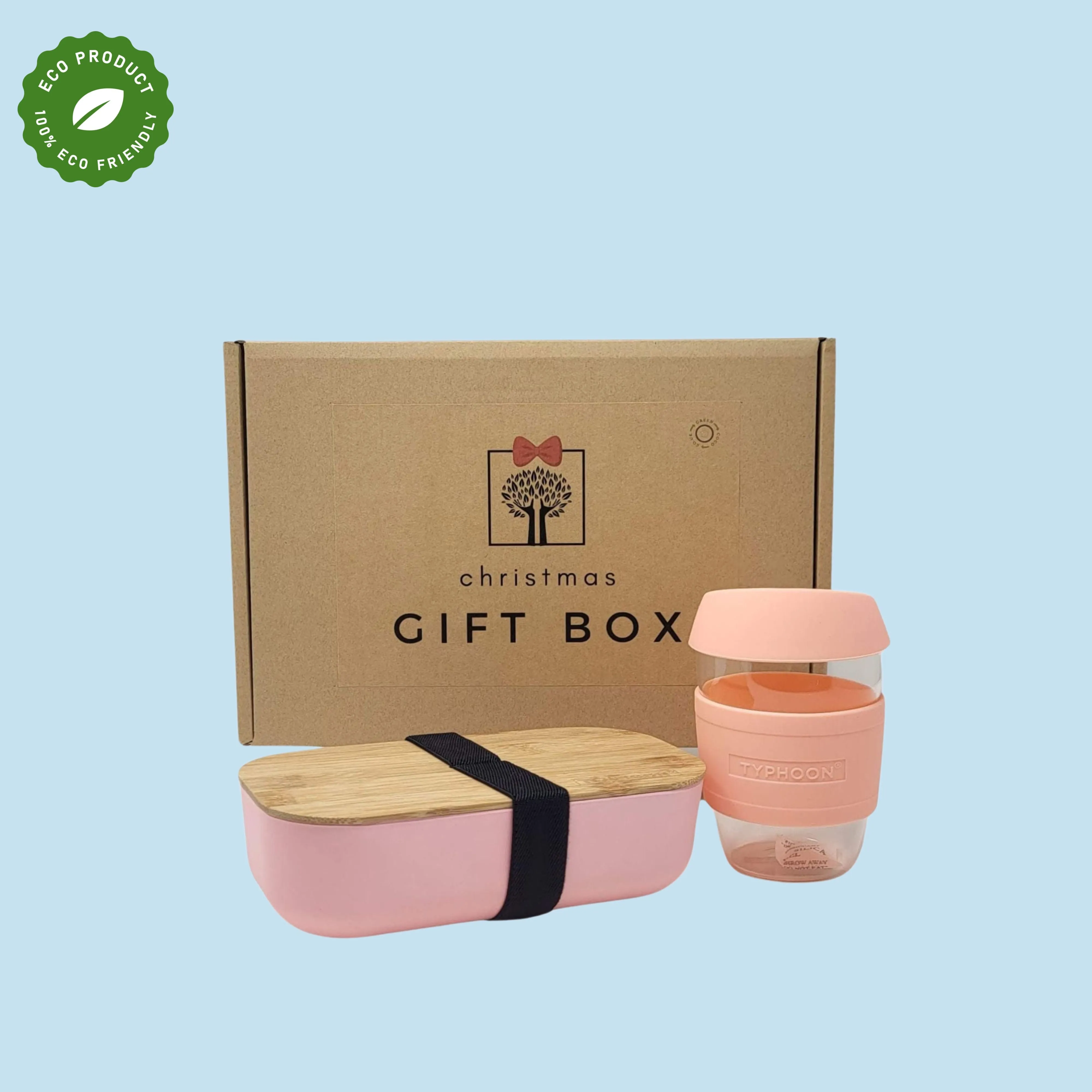 Christmas Eco-Friendly Gift Box - Blush Lunch Box &  Reusable Glass Coffee Cup Set