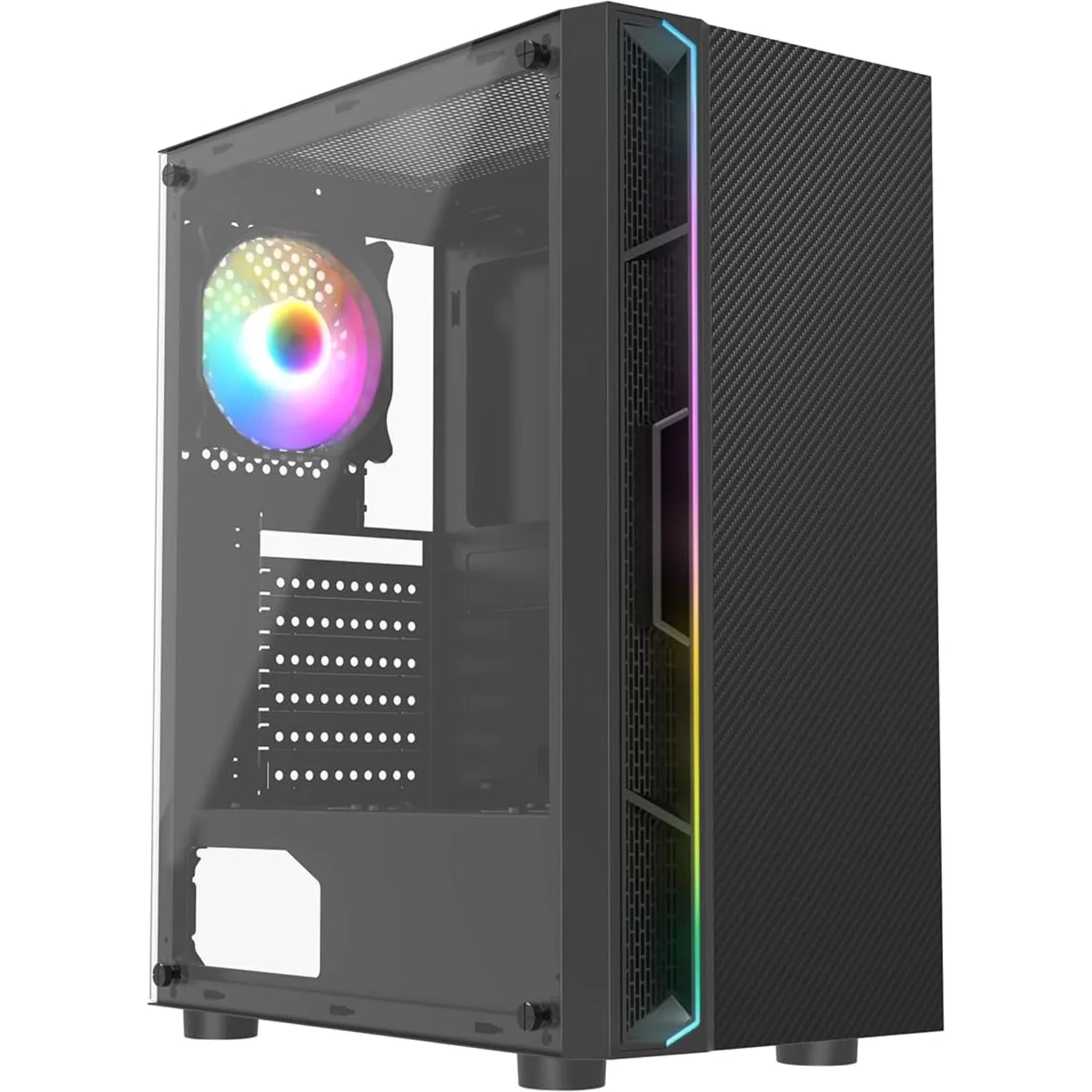 CiT Galaxy Gaming Case w/ Glass Side, ATX, LED Front Strip, Rear RGB Fan, LED Button - 13 Modes, Black